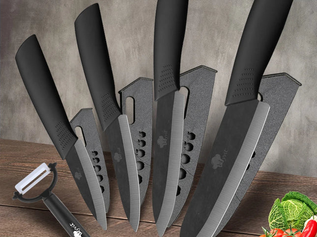 Set Cuțite Ceramice Bucătărie 3/4/5/6 inch - Cuțit Chef, Slicer, Peeler, Lame Zirconiu Ascuțite pentru Legume și Fructe