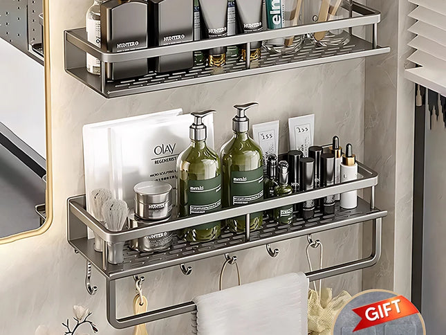 Raft de Baie, Fără Găurire – Organizator din Aluminiu pentru Șampon și Accesorii (30/40/50CM)