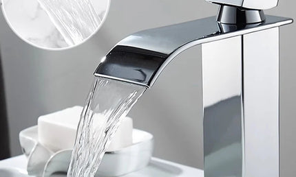 Baterie Lavoar Cascadă din Oțel Inoxidabil – Mixer Apă Caldă și Rece, Design Negru Modern