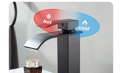 Baterie Lavoar Cascadă din Oțel Inoxidabil – Mixer Apă Caldă și Rece, Design Negru Modern