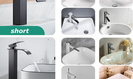 Baterie Lavoar Cascadă din Oțel Inoxidabil – Mixer Apă Caldă și Rece, Design Negru Modern
