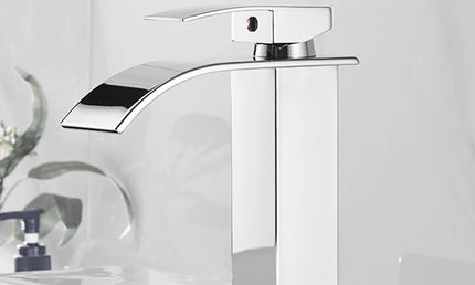 Baterie Lavoar Cascadă din Oțel Inoxidabil – Mixer Apă Caldă și Rece, Design Negru Modern