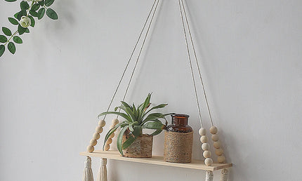 Raft suspendat stil Boho, din macrame și lemn natur