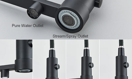 Baterie Bucătărie Neagră cu Duza Retractabilă – Mixer Apă Caldă și Rece, Design Modern
