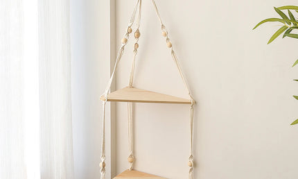 Raft suspendat stil Boho, din macrame și lemn natur
