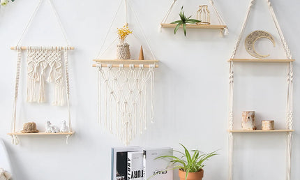Raft suspendat stil Boho, din macrame și lemn natur