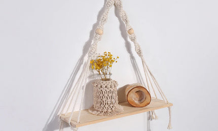 Raft suspendat stil Boho, din macrame și lemn natur