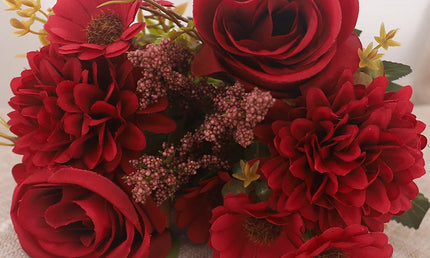Buchet Decorativ cu Flori Artificiale de Toamnă - Trandafiri, Hortensii și Margarete