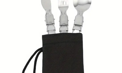 Set Tacâmuri Pliabile din Oțel Inoxidabil – 3 Piese pentru Camping și Călătorii