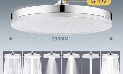 Cap de Duș Tip Ploaie – 6 Moduri, Presiune Mare, Panou de 230mm, Finisaj Cromat