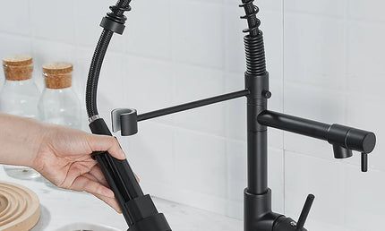 Baterie de bucătărie cu duș extractibil – design arc înalt, monocomandă