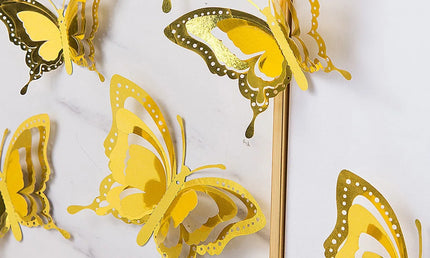 Set 48 Fluturi 3D Aurii - Decor Perete, Petreceri și Torturi
