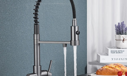 Baterie Bucătărie Neagră cu Duza Retractabilă – Mixer Apă Caldă și Rece, Design Modern