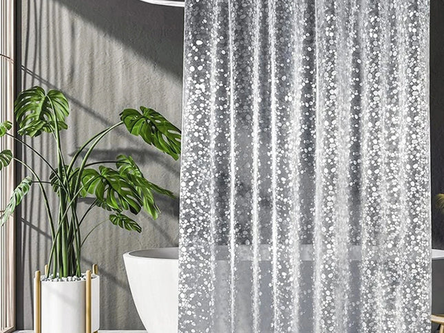 Perdea de Duș Impermeabilă Transparentă – Design Cobblestone, Material PEVA cu Cârlige Incluse