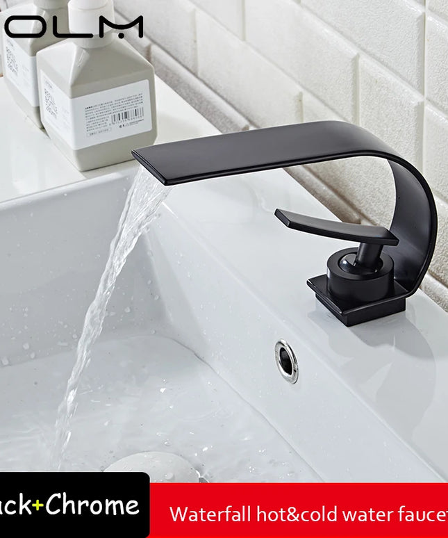 Baterie Lavoar Modernă – Mixer Apă Caldă și Rece, Flux Cascadă, Design Negru/Alb