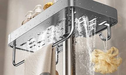 Raft Organizator din Aluminiu cu Suport pentru Prosoape – Fără Găurire