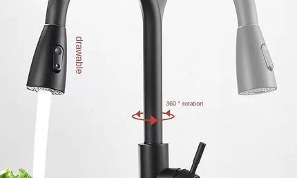 Baterie Bucătărie din Oțel Inoxidabil – Mixer cu Duza Retractabilă și Rotație 360°