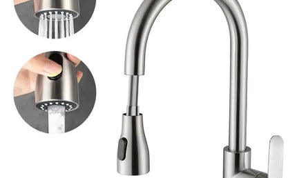 Baterie Bucătărie din Oțel Inoxidabil – Mixer cu Duza Retractabilă și Rotație 360°
