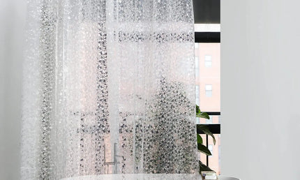 Perdea de Duș Impermeabilă Transparentă – Design Cobblestone, Material PEVA cu Cârlige Incluse