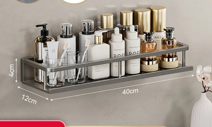 Raft de Baie, Fără Găurire – Organizator din Aluminiu pentru Șampon și Accesorii (30/40/50CM)