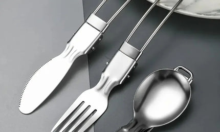 Set Tacâmuri Pliabile din Oțel Inoxidabil – 3 Piese pentru Camping și Călătorii