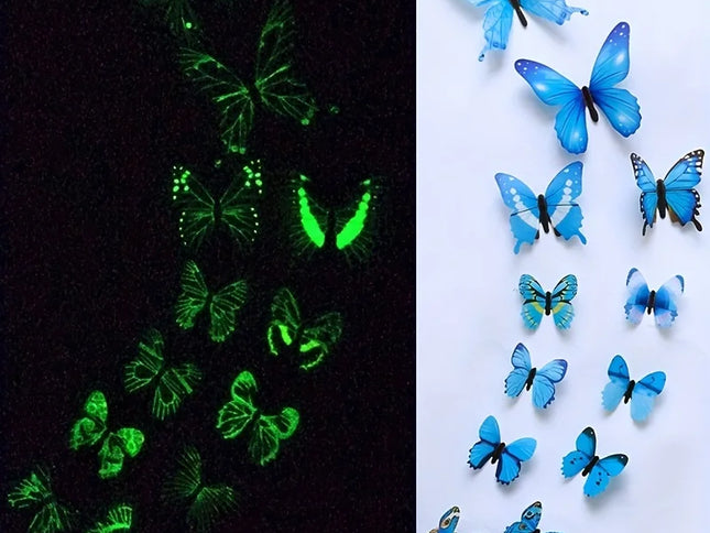 Set 12 Fluturi 3D Luminoși – Autocolante Creativ DIY pentru Pereți