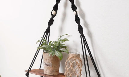 Raft suspendat stil Boho, din macrame și lemn natur