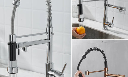 Baterie de bucătărie cu duș extractibil – design arc înalt, monocomandă