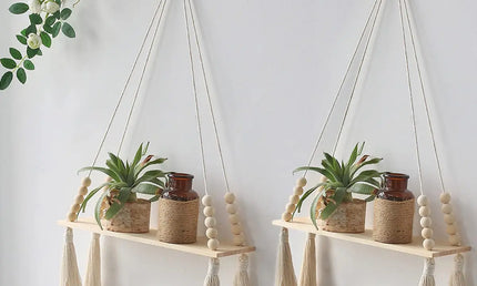 Raft suspendat stil Boho, din macrame și lemn natur
