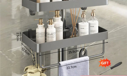 Raft Organizator din Aluminiu cu Suport pentru Prosoape – Fără Găurire