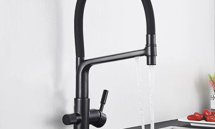 Baterie Bucătărie Aurie Periată – Mixer pentru Apă Caldă și Rece cu Filtru Integrat