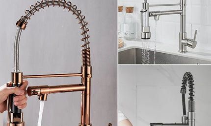 Baterie de bucătărie cu duș extractibil – design arc înalt, monocomandă
