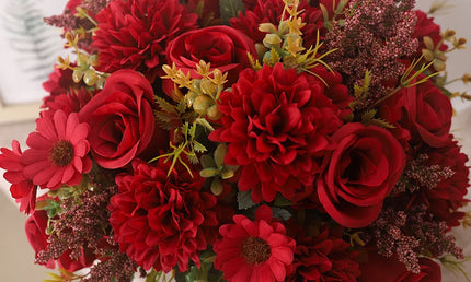 Buchet Decorativ cu Flori Artificiale de Toamnă - Trandafiri, Hortensii și Margarete