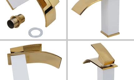 Baterie Lavoar din Cupru Aurie – Mixer Apă Caldă și Rece, Design Elegant
