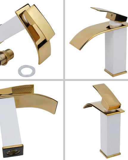 Baterie Lavoar din Cupru Aurie – Mixer Apă Caldă și Rece, Design Elegant