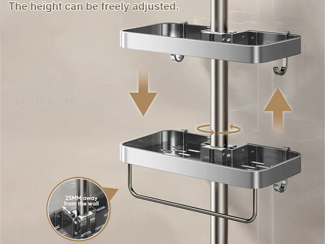 Raft Organizator din Aluminiu cu Suport pentru Prosoape – Fără Găurire