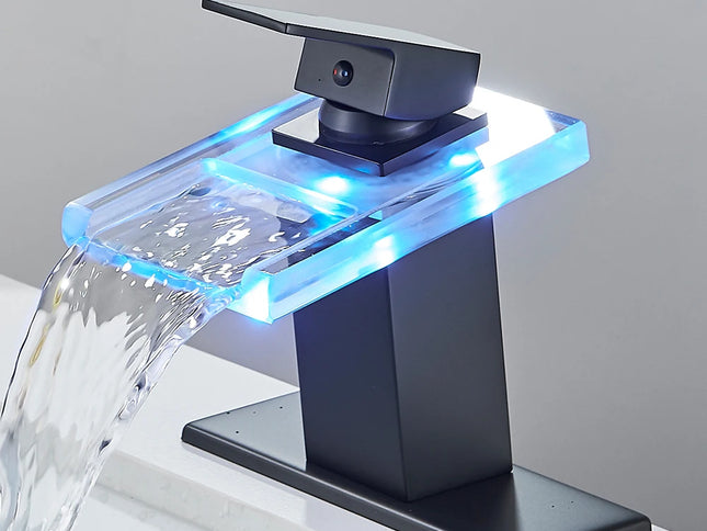 Baterie Lavoar LED cu Cascadă – Mixer Apă Caldă și Rece, Design Modern