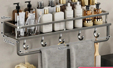 Raft de Baie, Fără Găurire – Organizator din Aluminiu pentru Șampon și Accesorii (30/40/50CM)