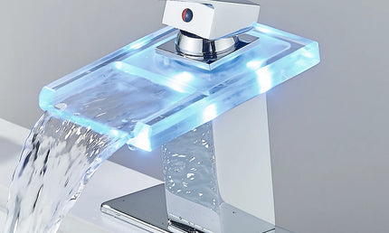 Baterie Lavoar LED cu Cascadă – Mixer Apă Caldă și Rece, Design Modern