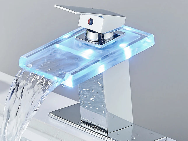 Baterie Lavoar LED cu Cascadă – Mixer Apă Caldă și Rece, Design Modern