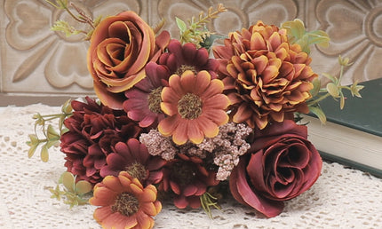 Buchet Decorativ cu Flori Artificiale de Toamnă - Trandafiri, Hortensii și Margarete