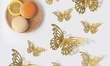 Set 48 Fluturi 3D Aurii - Decor Perete, Petreceri și Torturi