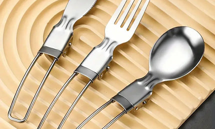 Set Tacâmuri Pliabile din Oțel Inoxidabil – 3 Piese pentru Camping și Călătorii