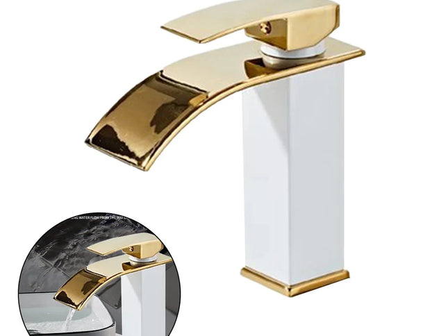 Baterie Lavoar din Cupru Aurie – Mixer Apă Caldă și Rece, Design Elegant