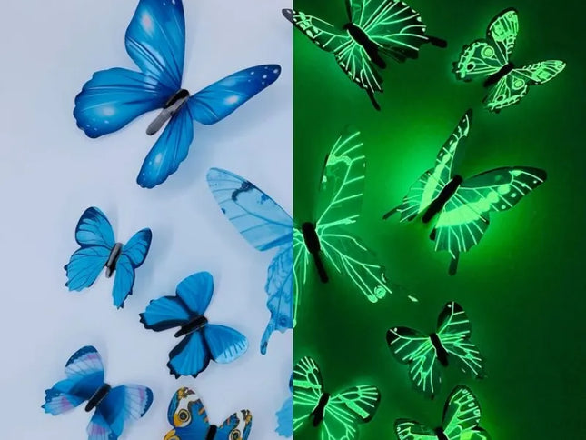 Set 12 Fluturi 3D Luminoși – Autocolante Creativ DIY pentru Pereți