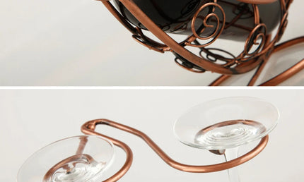Suport Vintage pentru Sticle de Vin - Suport Sticle de Vin în Formă de Corabie cu Design Creativ Luxos și Pahare Suspendate