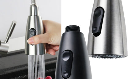 Cap de duș universal pentru chiuvetă, cu sprayer retractabil, din ABS, finisaj negru periat, pentru bucătărie și baie
