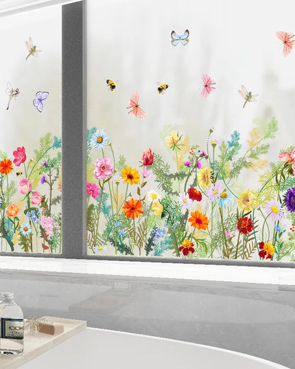 Sticker Decorativ de Perete cu Fluturi și Flori – Ideal pentru Living, Dormitor și Decorarea Fundalului