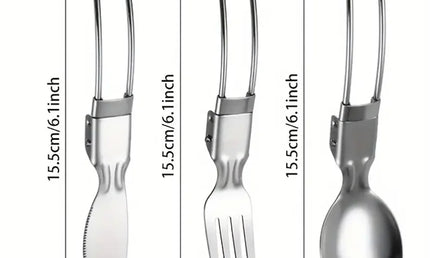 Set Tacâmuri Pliabile din Oțel Inoxidabil – 3 Piese pentru Camping și Călătorii