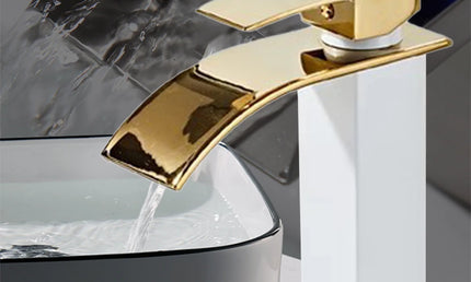 Baterie Lavoar din Cupru Aurie – Mixer Apă Caldă și Rece, Design Elegant